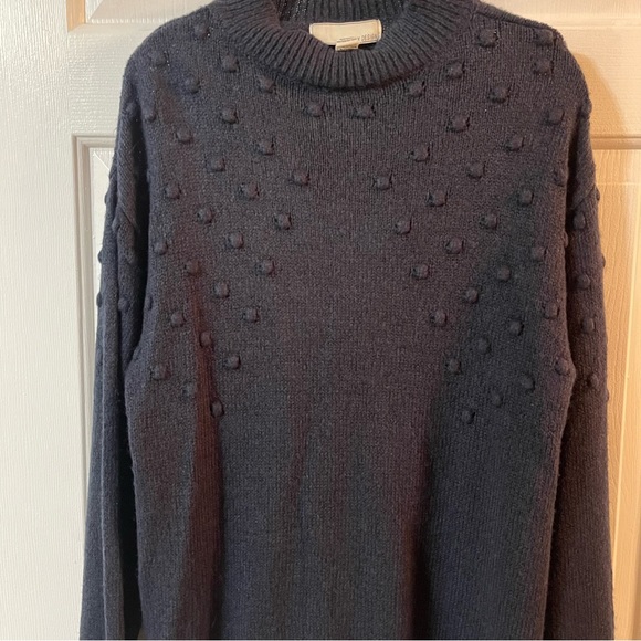Nordstrom By Design Cupid Pompom Mock Neck Sweater Navy Blue Medium EUC - Picture 6 of 9